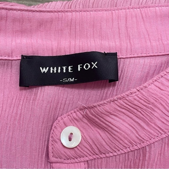 White Fox Womens Take Me Out Oversized Button Down Shirt Crinkle Pink Sz S/M - Picture 8 of 11